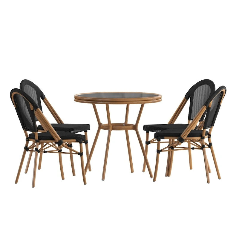 Ensemble table de bistrot et 4 chaises avec armatures métalliques