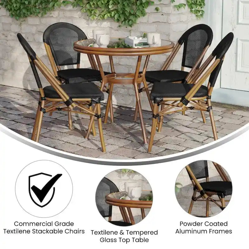 Ensemble table de bistrot et 4 chaises avec armatures métalliques