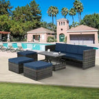 Ensemble de mobilier de jardin en résine tressée 5 pièces : Canapé modulable et table basse