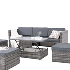 Ensemble de mobilier de jardin en résine tressée 5 pièces : Canapé modulable et table basse