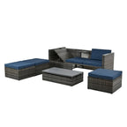 Ensemble de mobilier de jardin en résine tressée 5 pièces : Canapé modulable et table basse
