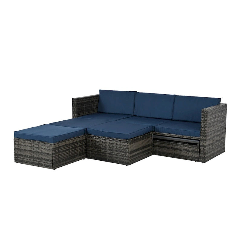 Ensemble de mobilier de jardin en résine tressée 5 pièces : Canapé modulable et table basse
