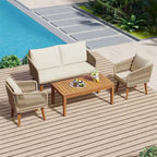 Ensemble de conversation 4 pièces pour terrasse, causeuse en bois massif, 2 chaises et une table