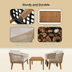 Ensemble de conversation 4 pièces pour terrasse, causeuse en bois massif, 2 chaises et une table