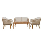 Ensemble de conversation 4 pièces pour terrasse, causeuse en bois massif, 2 chaises et une table