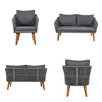 Ensemble de conversation 4 pièces pour terrasse, causeuse en bois massif, 2 chaises et une table