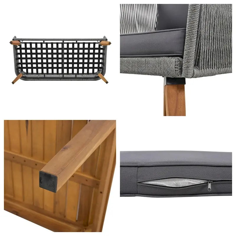 Ensemble de conversation 4 pièces pour terrasse, causeuse en bois massif, 2 chaises et une table