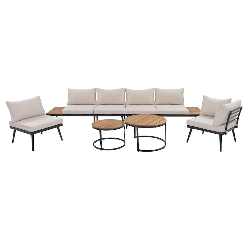 Canapé d'angle d'extérieur 6 pièces avec tables gigognes et coussin