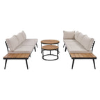 Canapé d'angle d'extérieur 6 pièces avec tables gigognes et coussin
