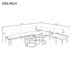 Canapé d'angle d'extérieur 6 pièces avec tables gigognes et coussin
