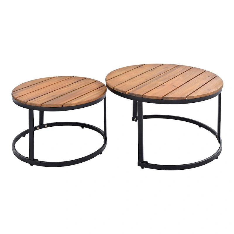 Canapé d'angle d'extérieur 6 pièces avec tables gigognes et coussin