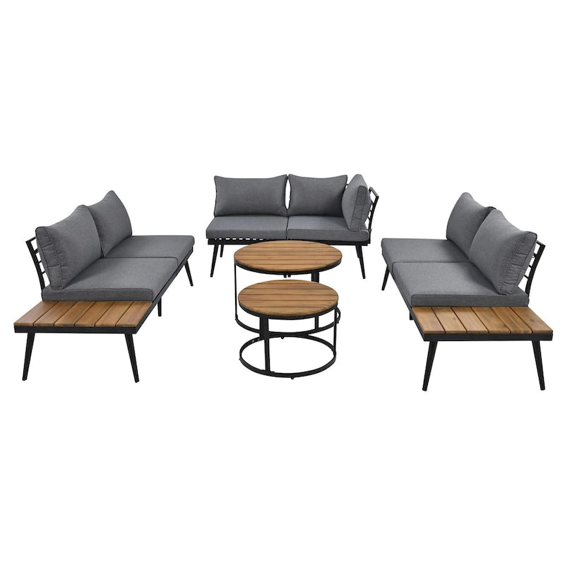 Canapé d'angle d'extérieur 6 pièces avec tables gigognes et coussin
