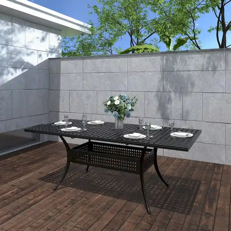 80 Patio Cast Alum Rectangular Extending Dining Table with Umbrella Hole