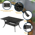 Table à manger rectangulaire extensible en aluminium moulé de 80 po avec trou pour parasol