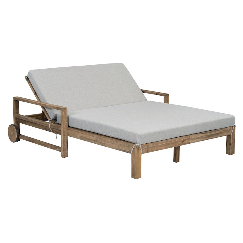 Chaise longue d'extérieur en acacia avec dossier réglable, style fermette