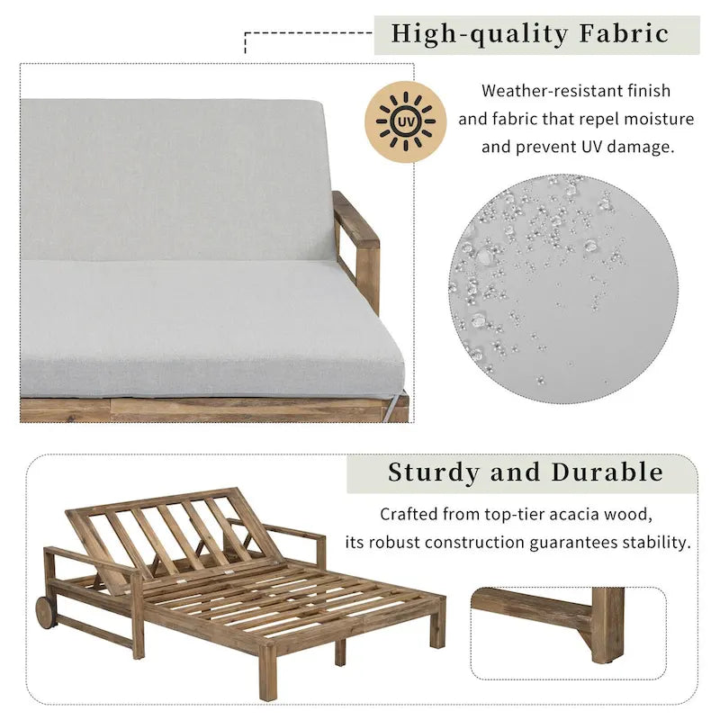 Chaise longue d'extérieur en acacia avec dossier réglable, style fermette