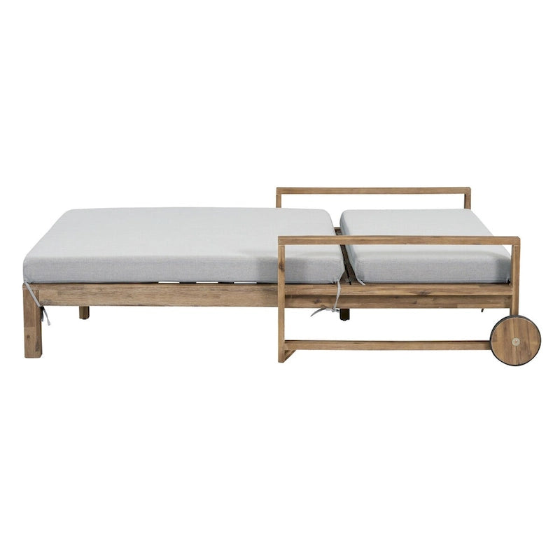 Chaise longue d'extérieur en acacia avec dossier réglable, style fermette