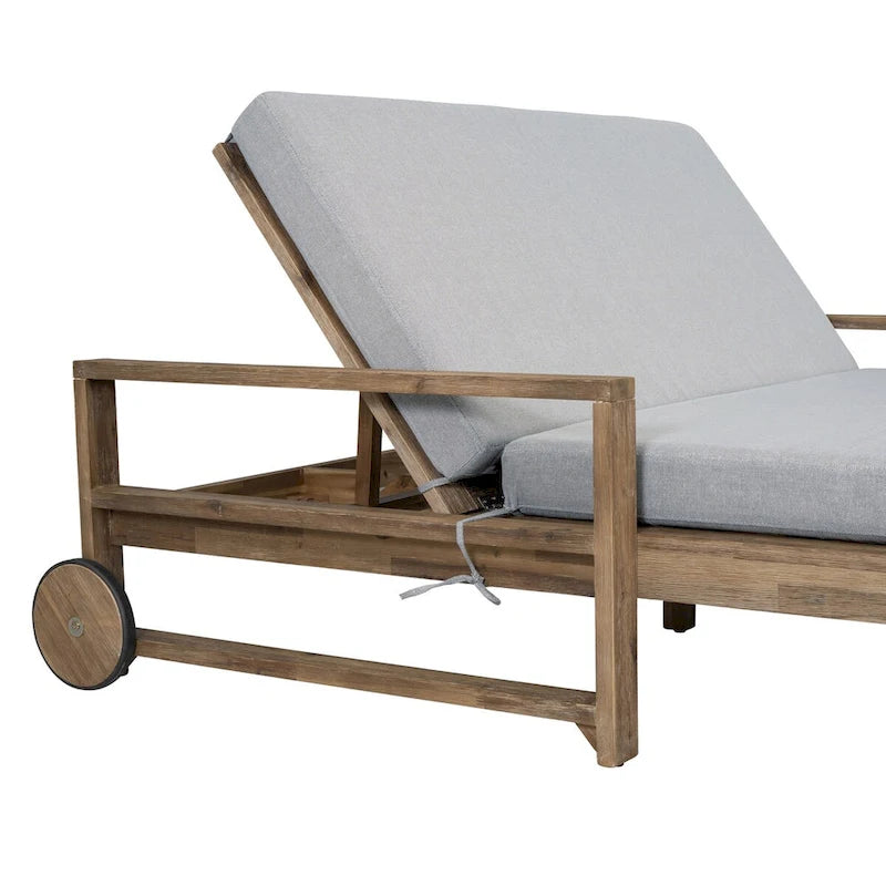 Chaise longue d'extérieur en acacia avec dossier réglable, style fermette