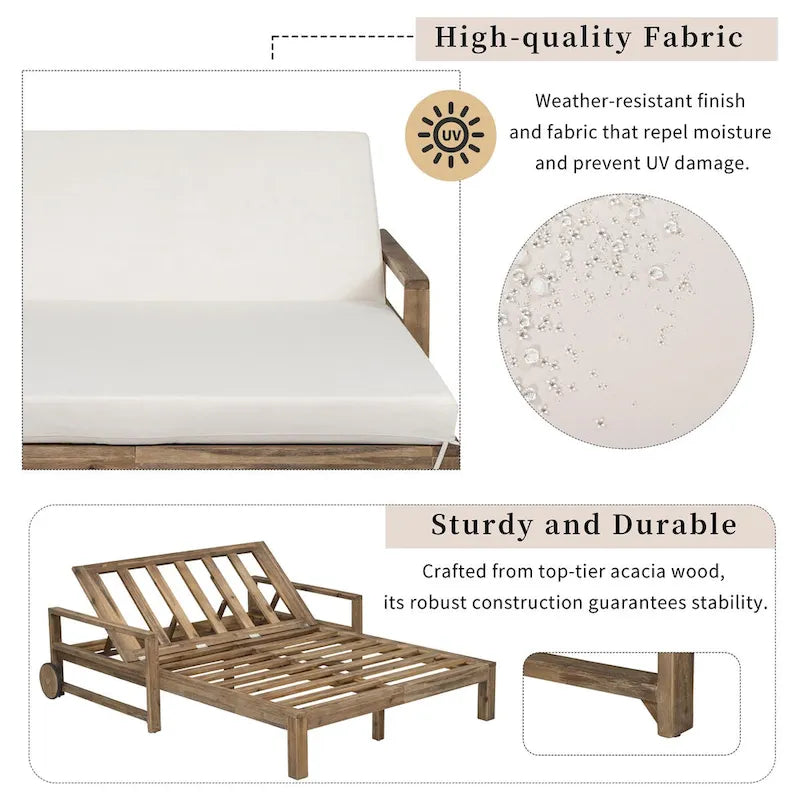 Chaise longue d'extérieur en acacia avec dossier réglable, style fermette