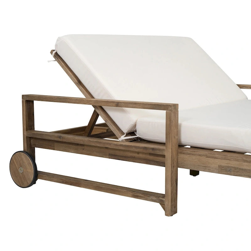 Chaise longue d'extérieur en acacia avec dossier réglable, style fermette