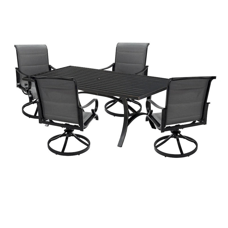 Ensemble de salle à manger 5 pièces en aluminium avec chaises pivotantes en textilène pour l'extérieur