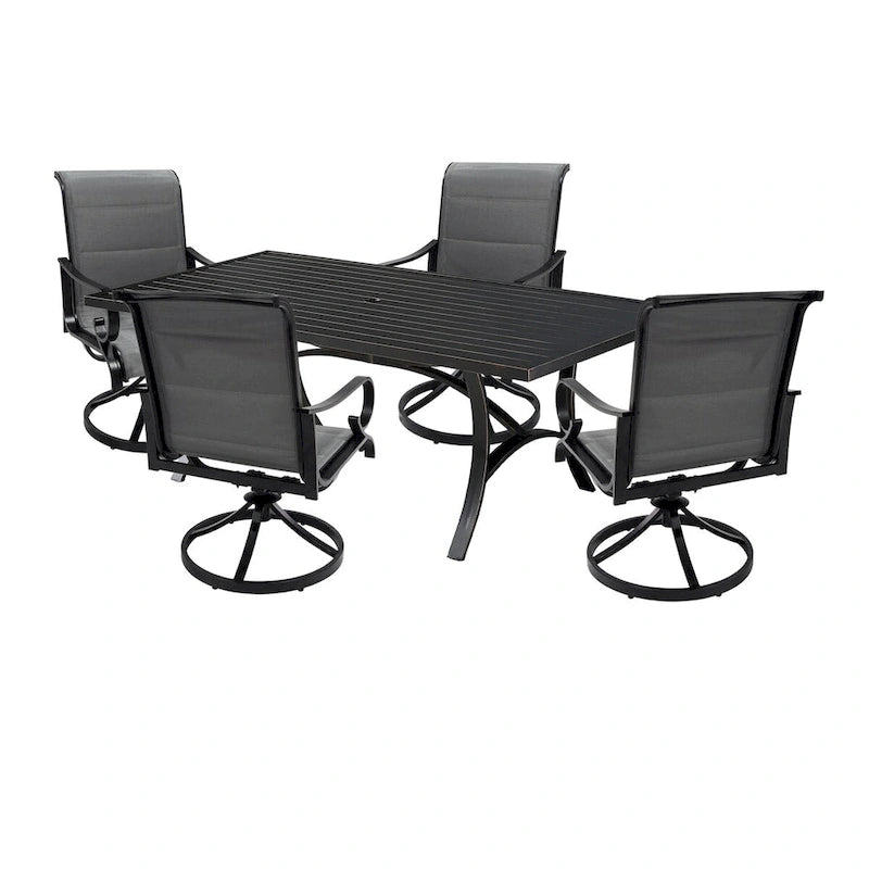 5-Piece Outdoor Textilene Aluminum Swivel Chair Dining Set
