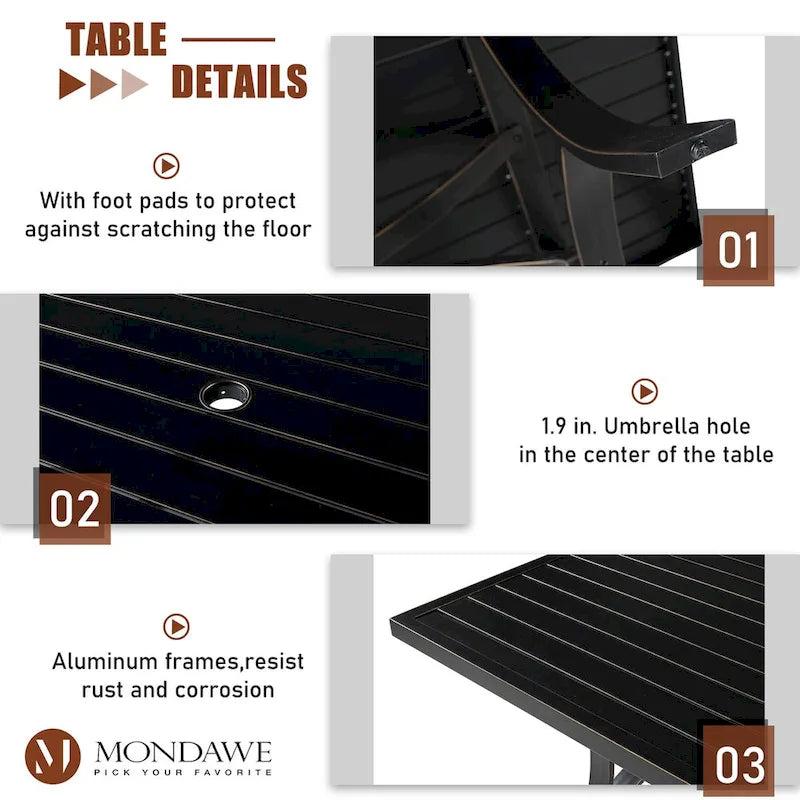 Ensemble de salle à manger 5 pièces en aluminium avec chaises pivotantes en textilène pour l'extérieur