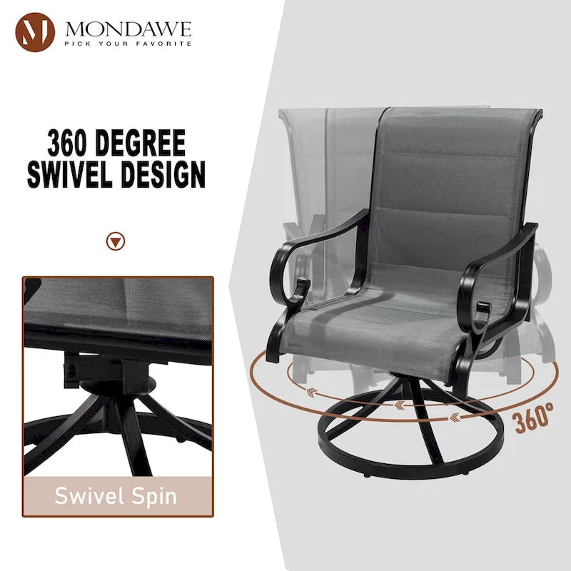 Ensemble de salle à manger 5 pièces en aluminium avec chaises pivotantes en textilène pour l'extérieur