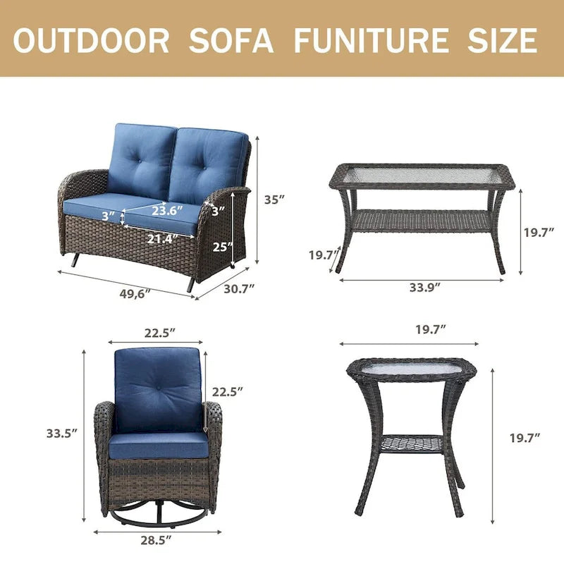 Banc planeur d'extérieur, causeuse de patio avec fauteuil pivotant - Marron