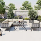 Ensemble de canapé d'angle moderne 5 pièces pour patio avec table en verre et coussins
