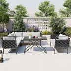 Ensemble de canapé d'angle moderne 5 pièces pour patio avec table en verre et coussins