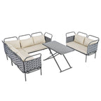 Ensemble de canapé d'angle moderne 5 pièces pour patio avec table en verre et coussins