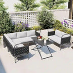 Ensemble de canapé d'angle moderne 5 pièces pour patio avec table en verre et coussins