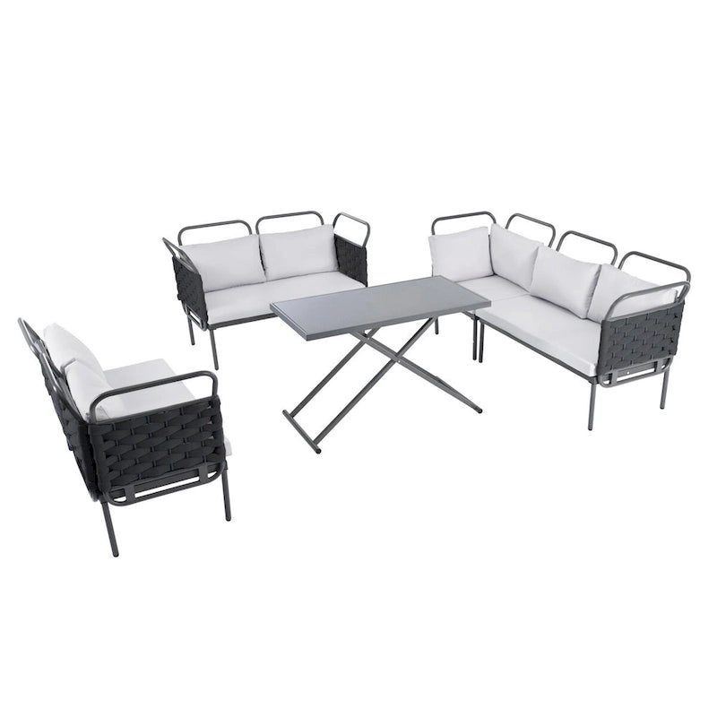 Ensemble de canapé d'angle moderne 5 pièces pour patio avec table en verre et coussins