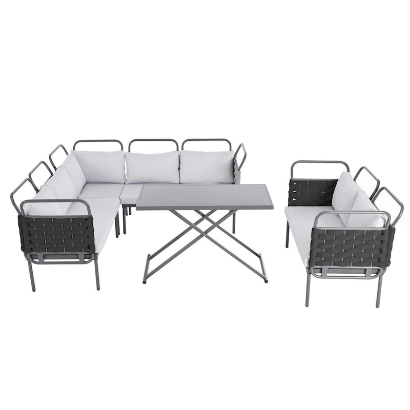 Ensemble de canapé d'angle moderne 5 pièces pour patio avec table en verre et coussins