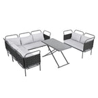 Ensemble de canapé d'angle moderne 5 pièces pour patio avec table en verre et coussins