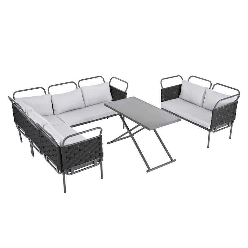 Ensemble de canapé d'angle moderne 5 pièces pour patio avec table en verre et coussins