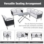 Ensemble de canapé d'angle moderne 5 pièces pour patio avec table en verre et coussins