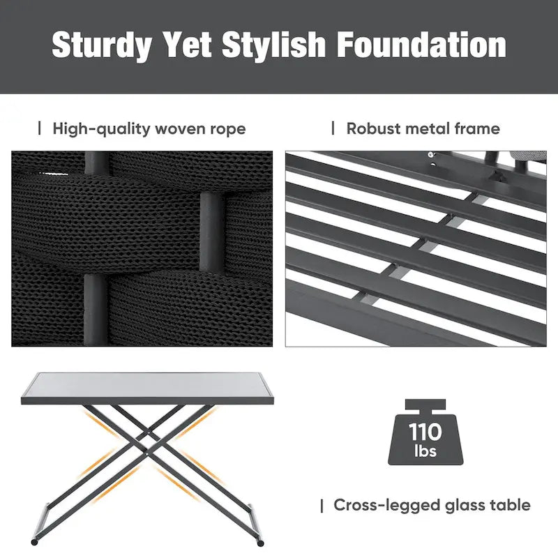 Ensemble de canapé d'angle moderne 5 pièces pour patio avec table en verre et coussins