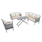 Ensemble de canapé d'angle moderne 5 pièces pour patio avec table en verre et coussins