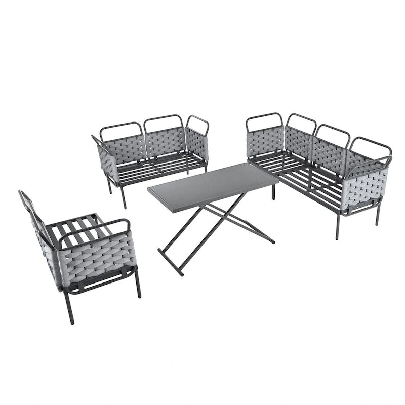 Ensemble de canapé d'angle moderne 5 pièces pour patio avec table en verre et coussins