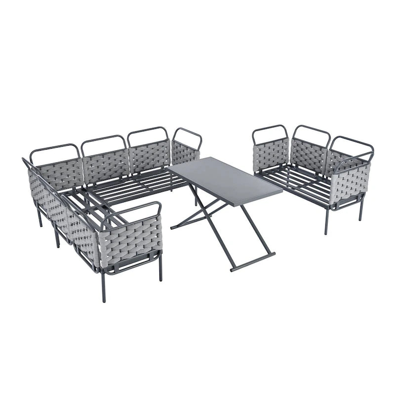Ensemble de canapé d'angle moderne 5 pièces pour patio avec table en verre et coussins