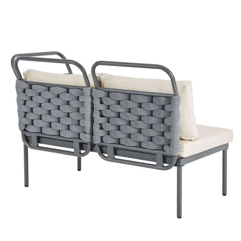 Ensemble de canapé d'angle moderne 5 pièces pour patio avec table en verre et coussins
