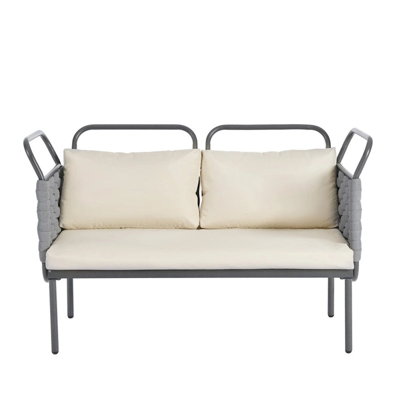 Ensemble de canapé d'angle moderne 5 pièces pour patio avec table en verre et coussins