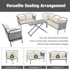Ensemble de canapé d'angle moderne 5 pièces pour patio avec table en verre et coussins