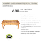 Table basse en teck Colorado - Rectangulaire 50 x 24 (125 x 60 cm)