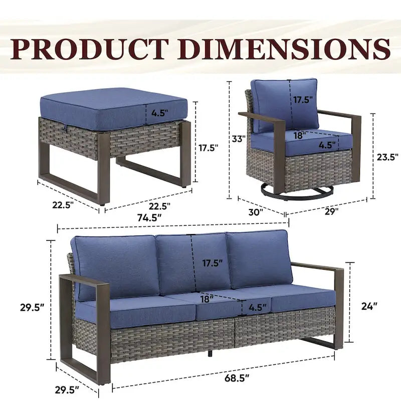 Ensemble de canapé de patio Gymojoy avec chaise-balançoire et poufs – Gris