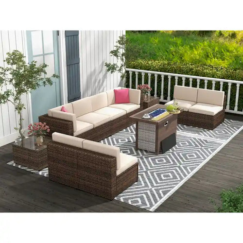Ensemble de mobilier de patio 11 pièces, ensembles de canapé sectionnel d'extérieur
