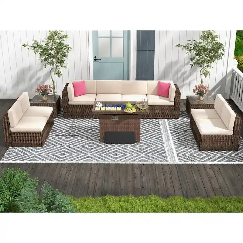 Ensemble de mobilier de patio 11 pièces, ensembles de canapé sectionnel d'extérieur