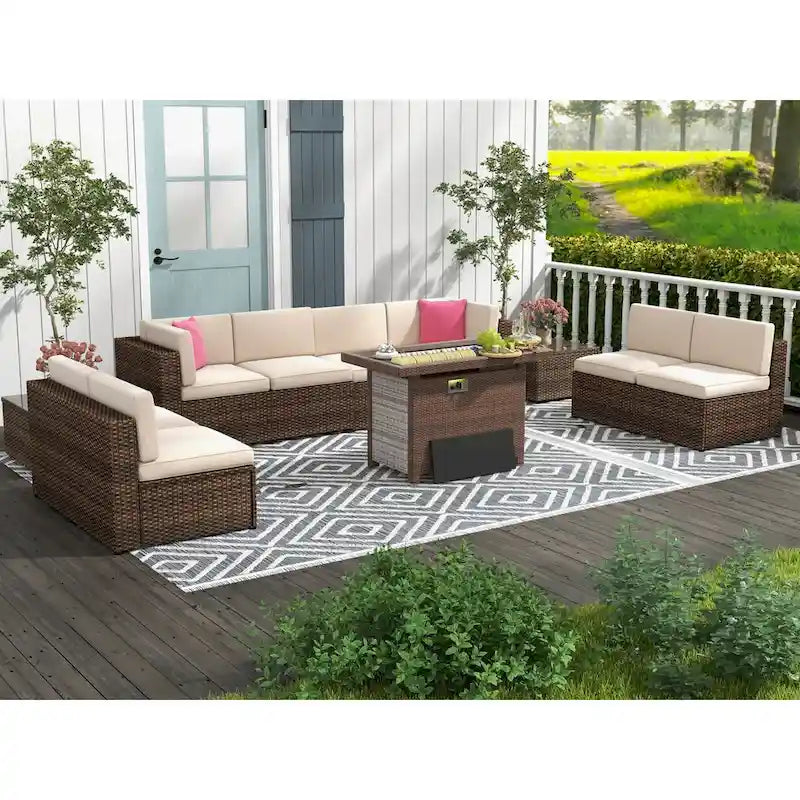 Ensemble de mobilier de patio 11 pièces, ensembles de canapé sectionnel d'extérieur